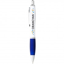 Nash balpen met witte houder en gekleurde grip (blauwe inkt)