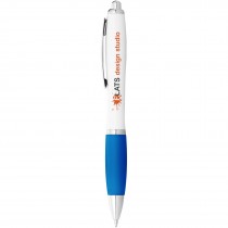Nash balpen met witte houder en gekleurde grip (blauwe inkt)