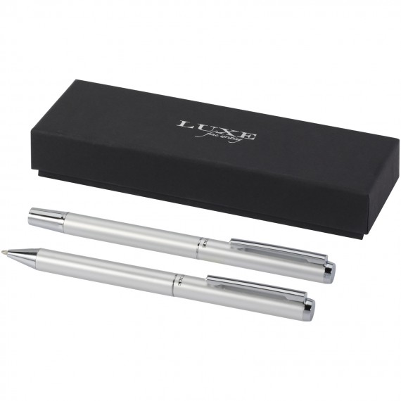 Lucetto cadeauset met balpen en rollerbalpen van gerecycled aluminium (zwarte inkt)