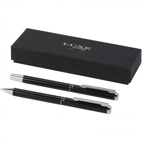 Lucetto cadeauset met balpen en rollerbalpen van gerecycled aluminium (zwarte inkt)
