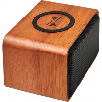 Houten speaker met draadloos oplaadstation