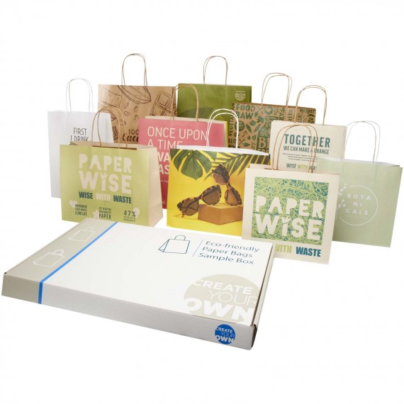 Sample box met tassen van landbouwafval en kraftpapier
